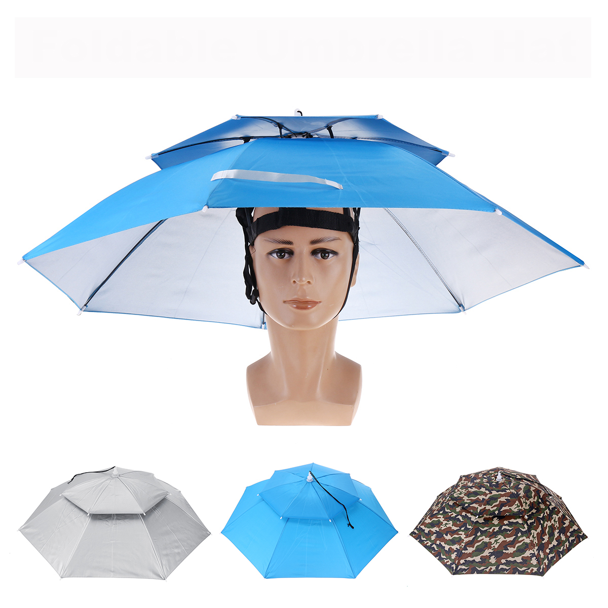 

ZANLURE Foldable Double Layer Sun-proof Fishing Umbrella Hat Outdoor Camping Hiking Golf Umbrella Headwear Cap