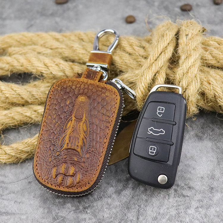 

Men Genuine Leather Vintage Manufacturers Embossed Car Key Case Bag