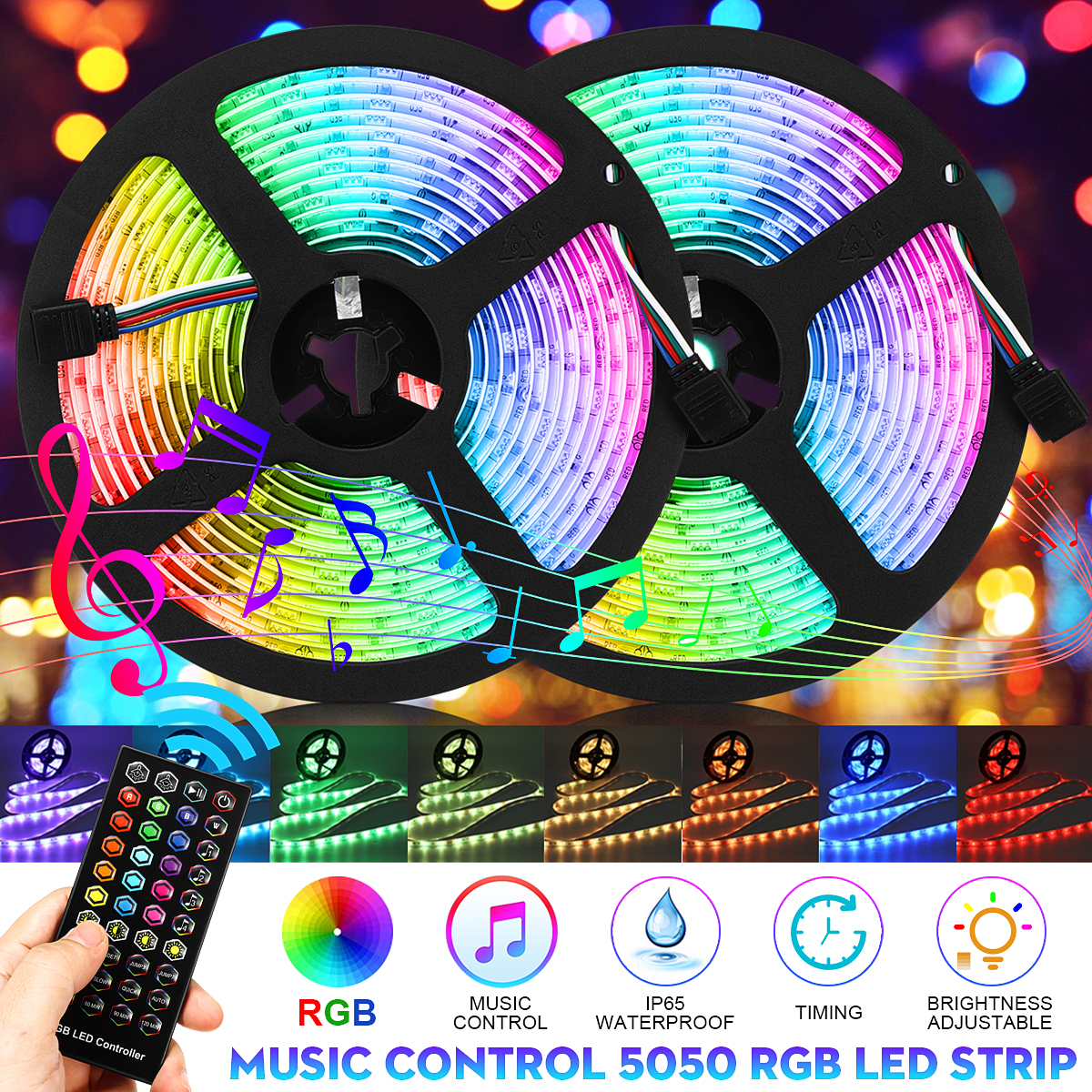 DC12V 5M 10M 5050 RGB Timer Function LED Strip Light Waterproof With 40kEYS Remote Control + Music Controller