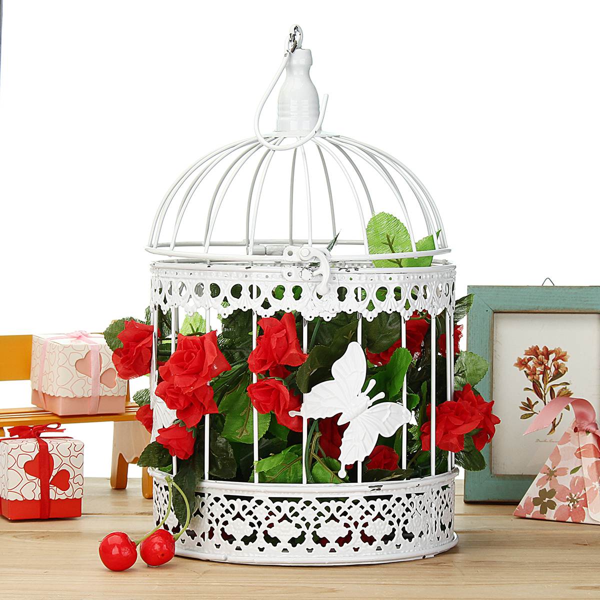 

Wishing Well Bird Cage Wedding White Birdcage Cards Round Box Decorations Ornaments