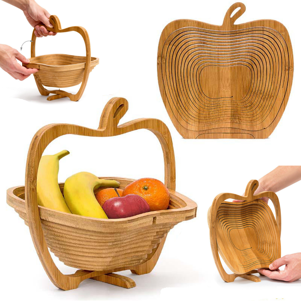 

Collapsible Apple Shaped Bamboo Basket Kitchen Fruit Storage Centerpiece Decorations