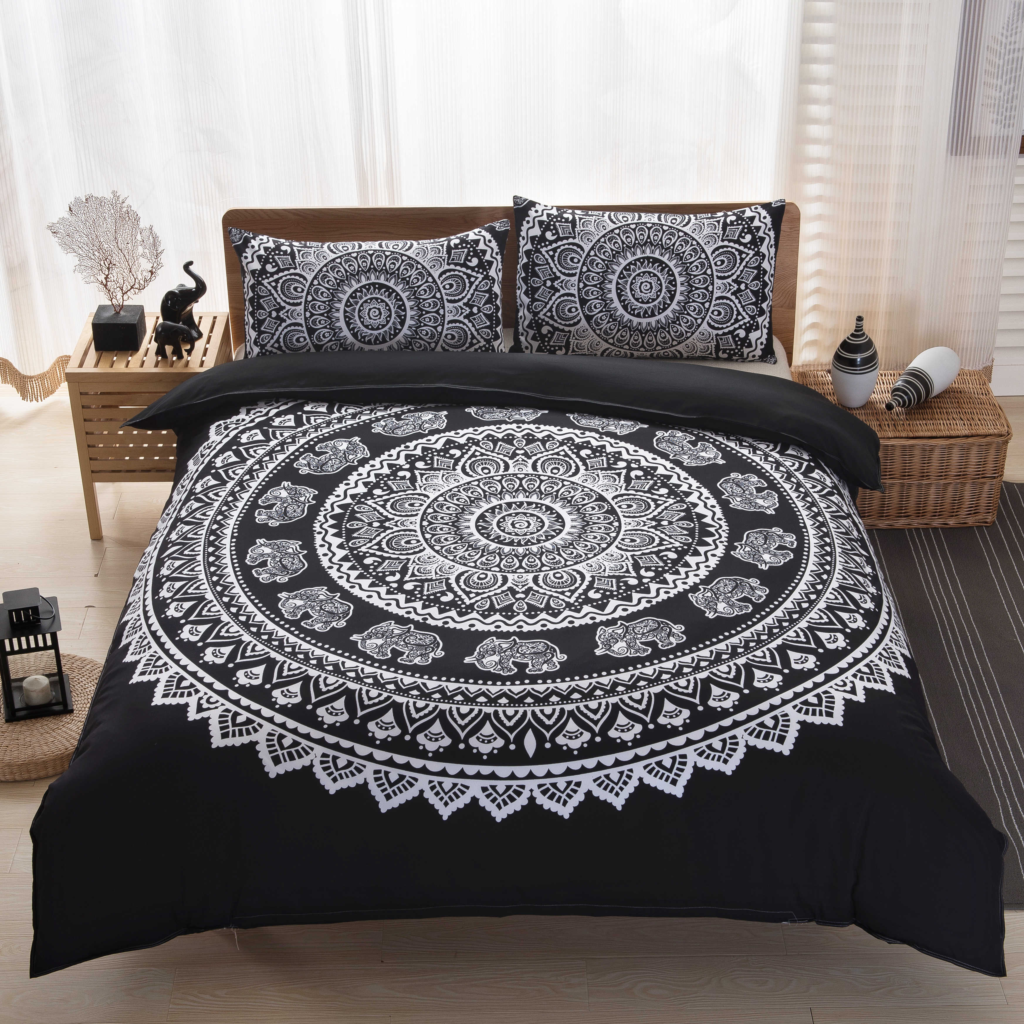 

3 PCS Bedding Sets National Style Printing Quilt Cover Pillowcase For Queen Size