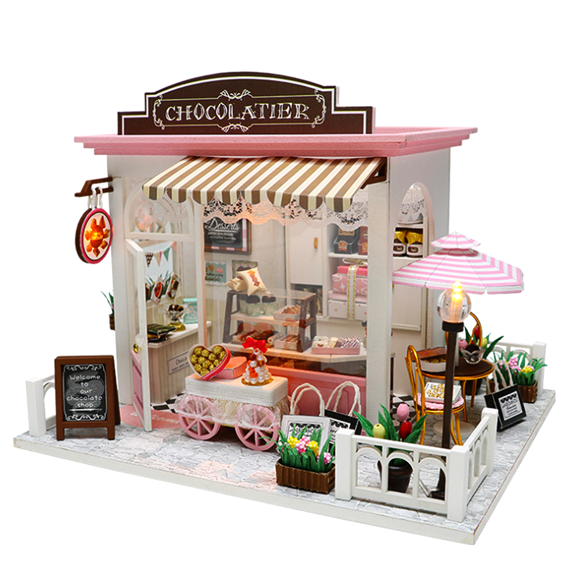 Christmas Gifts for kids, children, adult collectors, craft project, DIY Chocolate Shop Dollhouse (With Sound & LED Light Device)