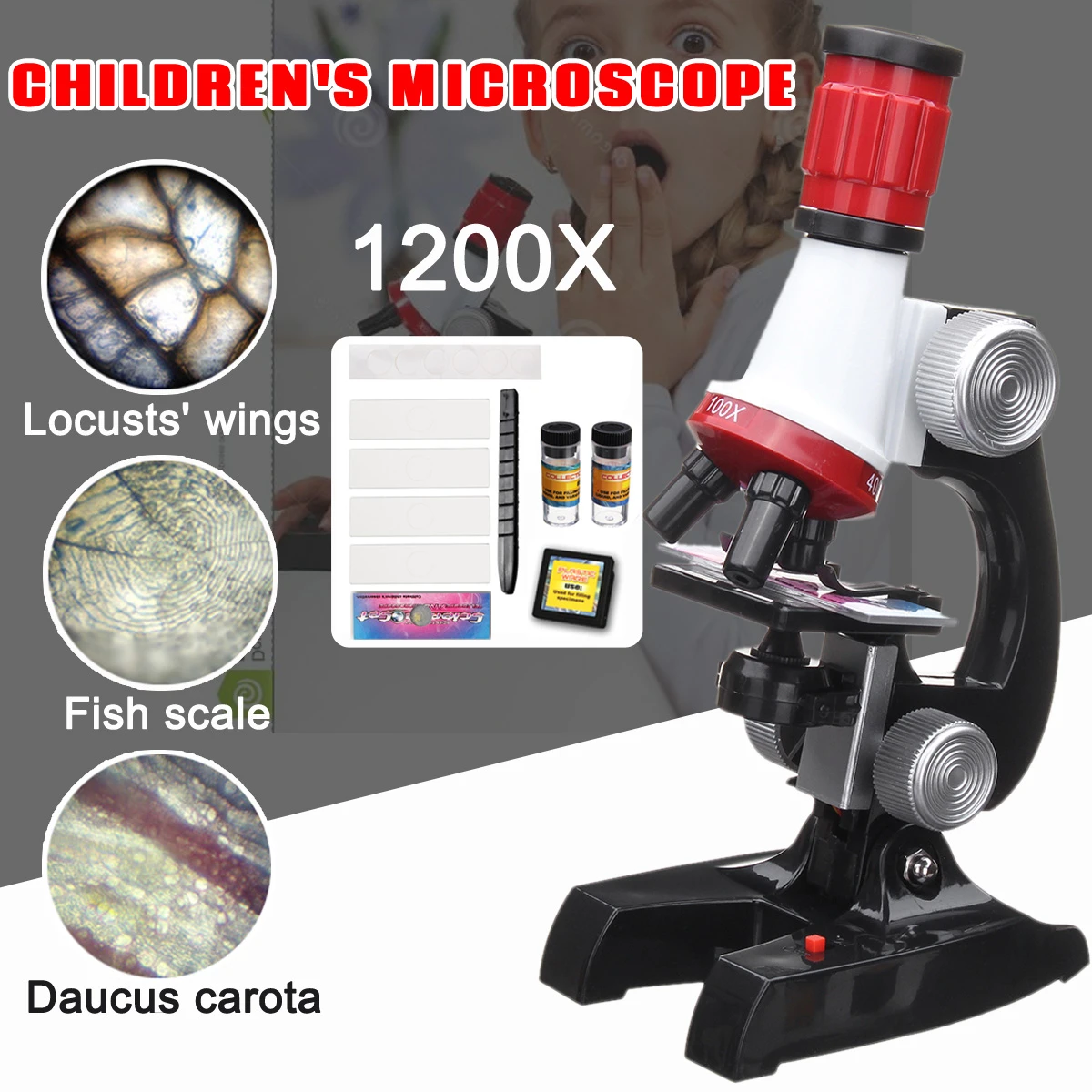 Biological Microscope Monocular Lab Science 100X 400X 1200X Educational Kids Toy Child Biological Science And Education Microscope