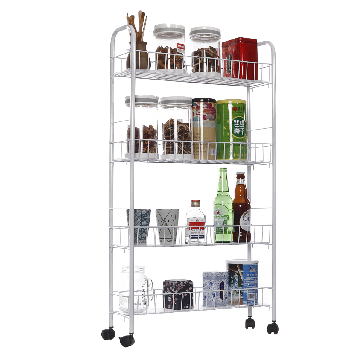 

Rolling 3/4 Tiers Slim Cabinet Cart Shelf Kitchen Storage Rack With Wheel Bathroom Shelf