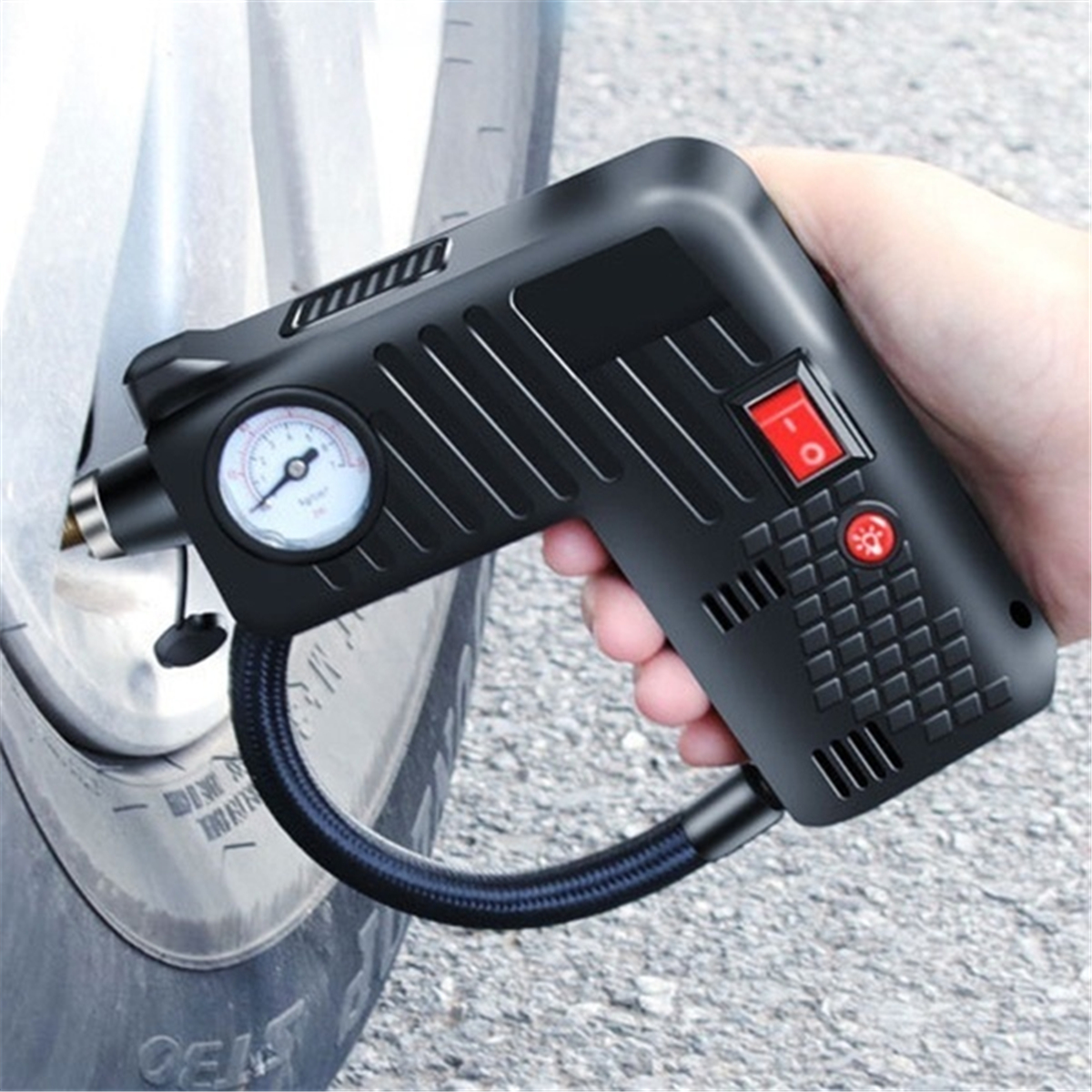 

12V Portable Air Tire Inflator Pump LED Safety Hammer Compressor Cordless For Motorcycle Electric Auto Car Bike