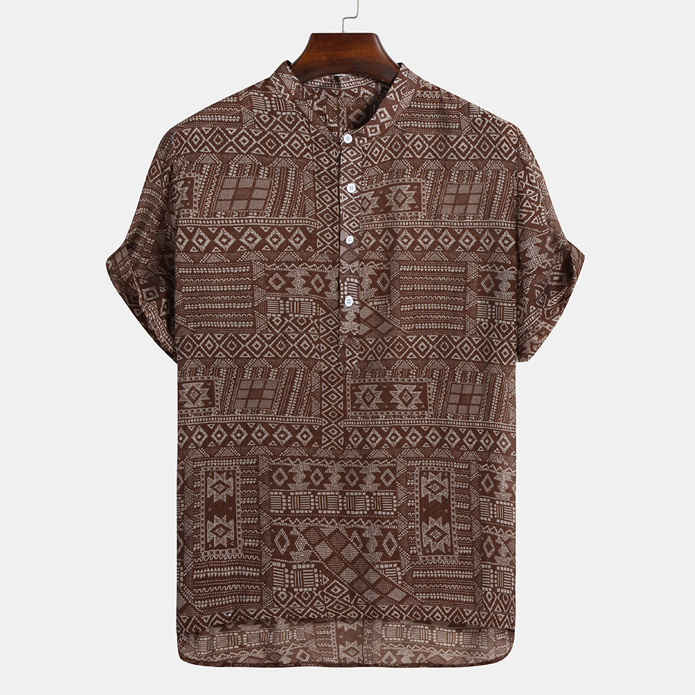 

Abstract Printing Ethnic Style Henley Shirts