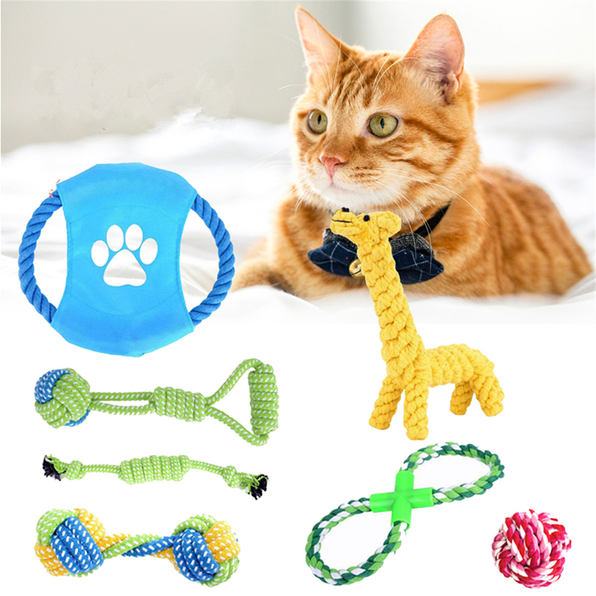 

7Pcs Pet Dog Rope Chew Toy Set Tough Knot Ball Cotton Teething Chewing Toys