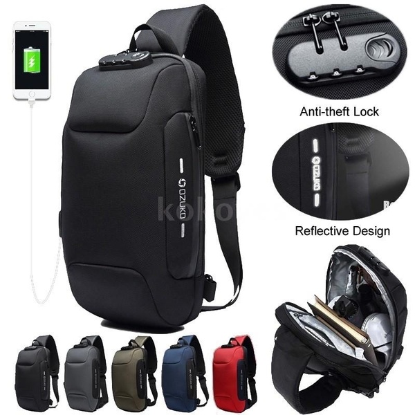 Men USB Anti-thfet Multifunctional Large Capacity Chest Bag 14