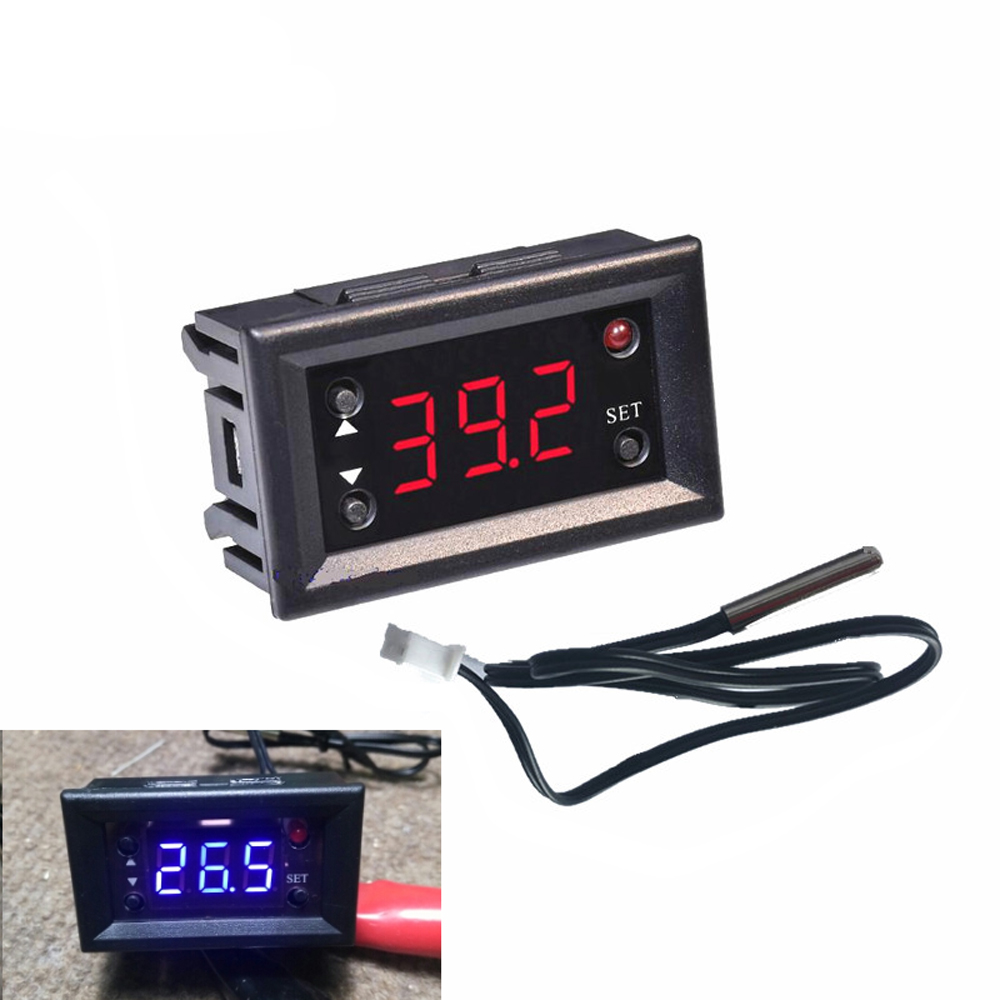 

W1218 DC 12V LED Digital Thermostat Temperature Controller Regulator Thermometer Monitor Red/Blue Display For Incubator