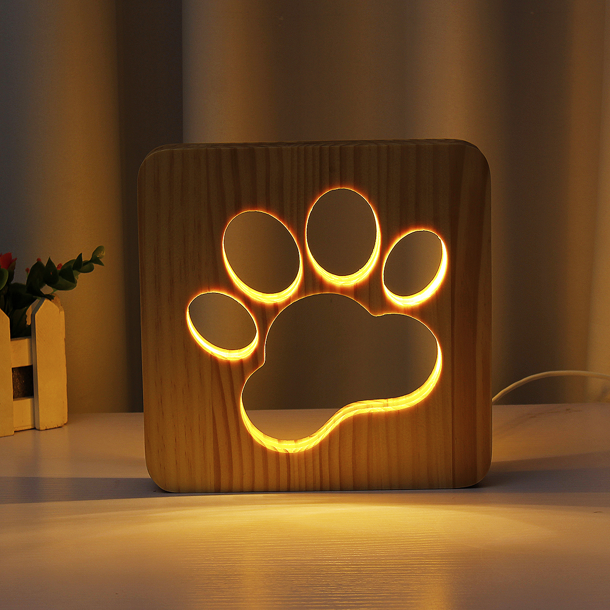 

Dog Feet Claw USB Wood Table Night Light Desk Bedside Lamp Home Bedroom Decor