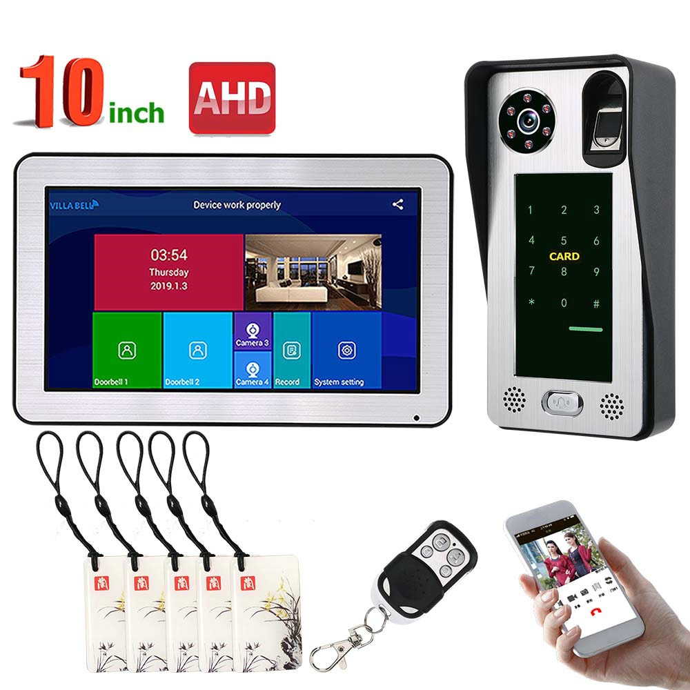 

ENNIO 10 Inch Wired Wifi Fingerprint IC Card Video Door Phone Doorbell Intercom System with AHD 720P Door Access Control