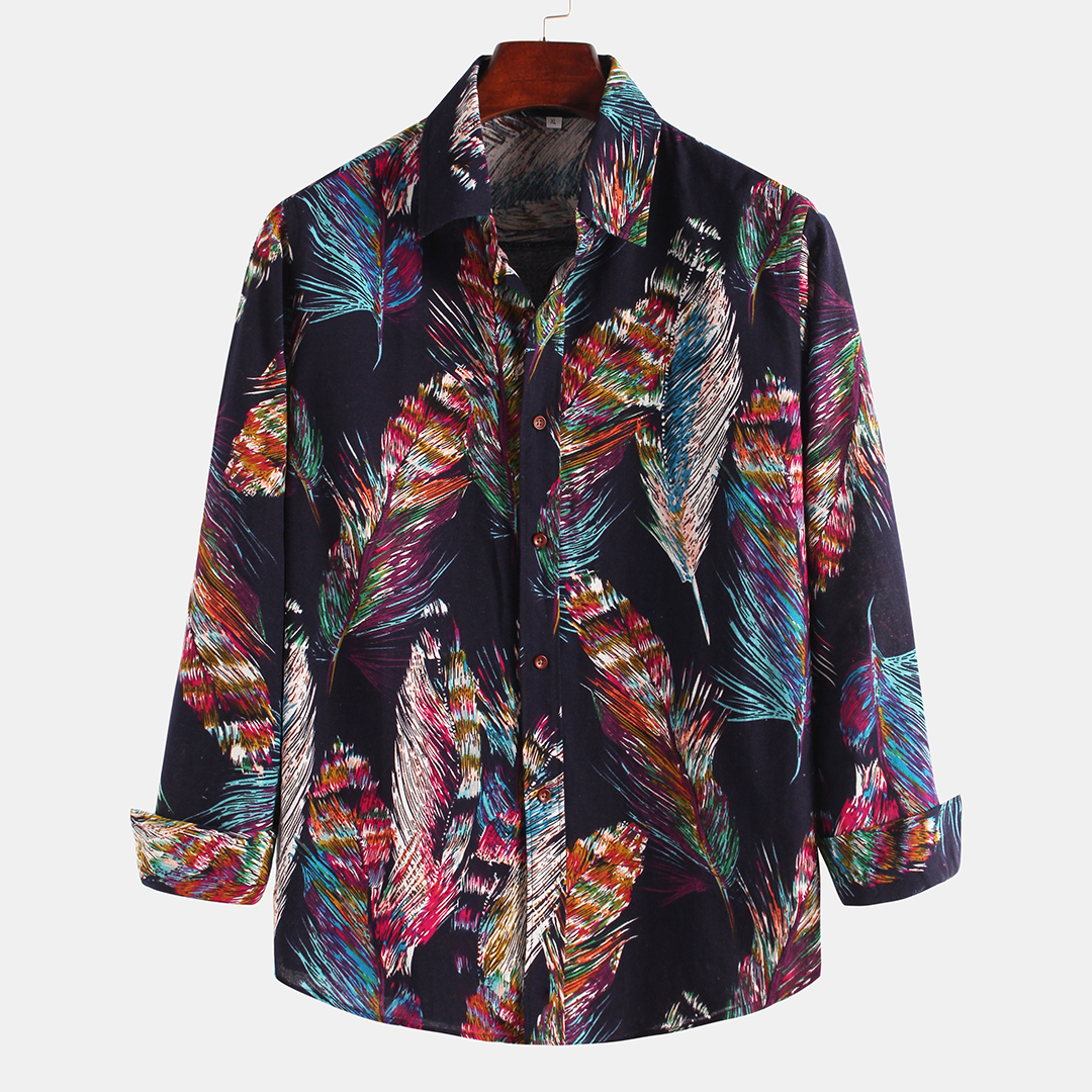 

Colorful Feather Printing Ethnic Style Shirts