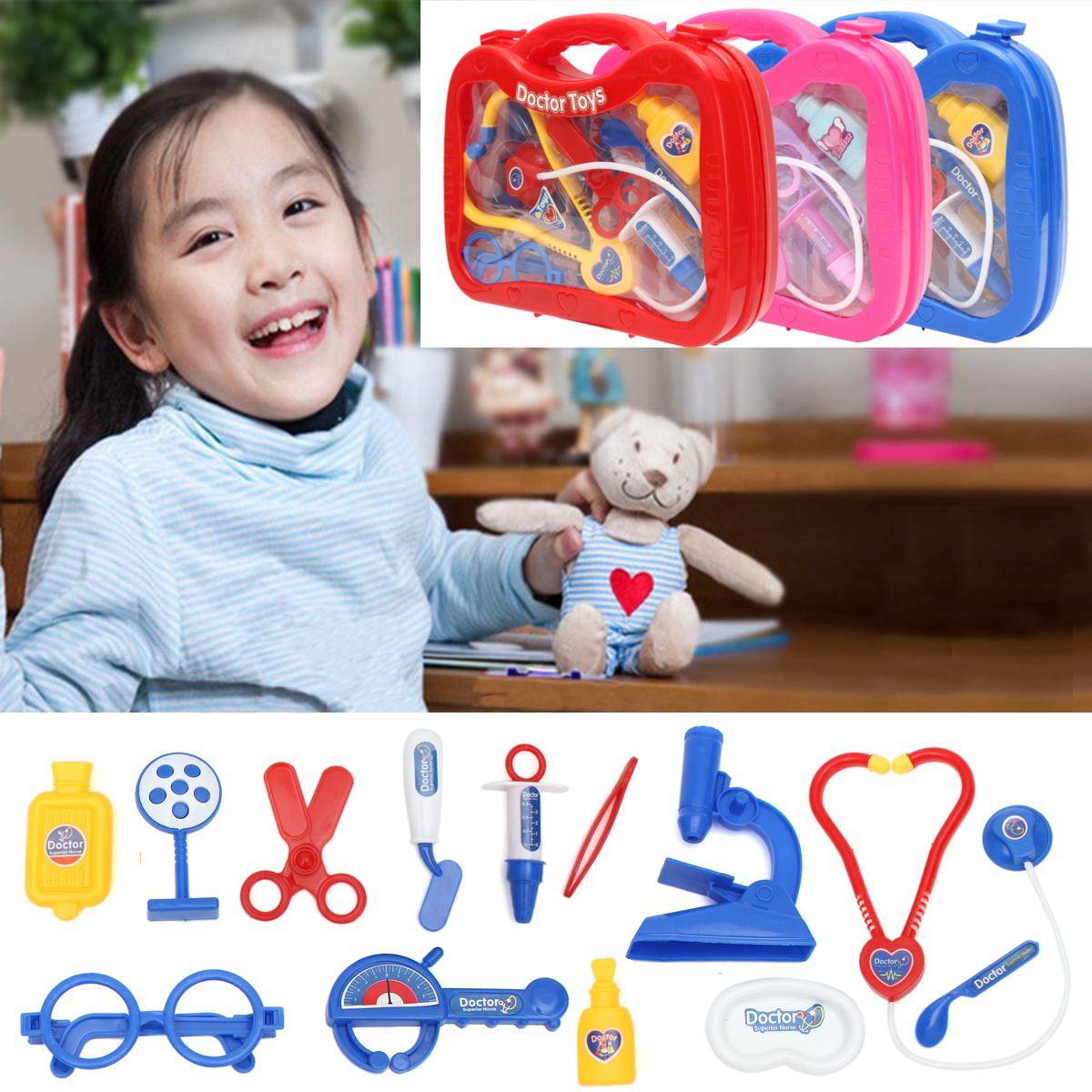Kids Childrens Role Play Doctor Nurses Toy Medical Set Kit Gift Toys 13
