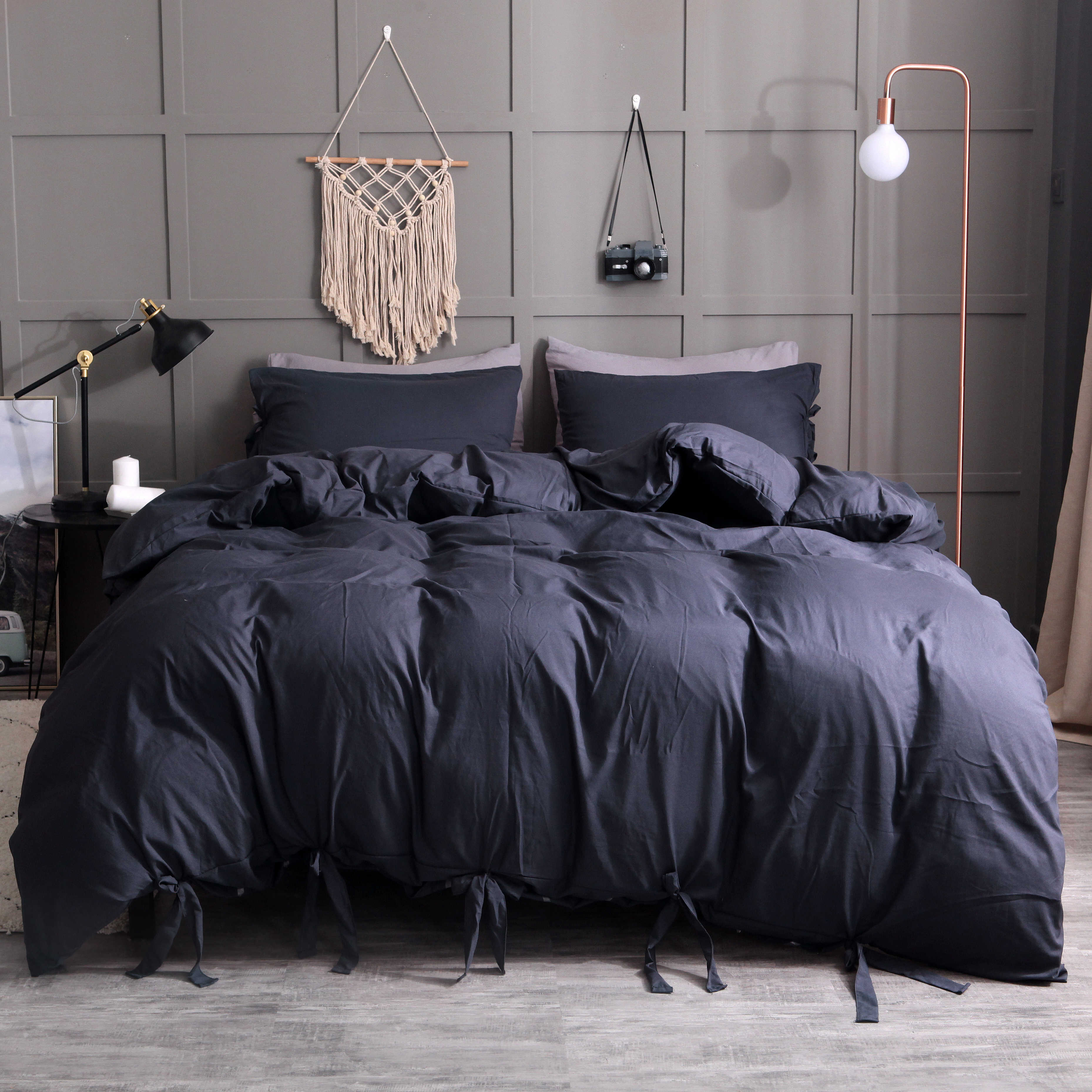 

3 PCS Bedding Sets Simple Color Quilt Cover Pillowcase For Queen Size