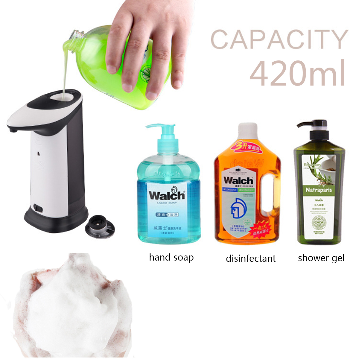 

420ml Auto Induction Soap Dispenser IR Body Sensing Container With Led Lighting Music Sound