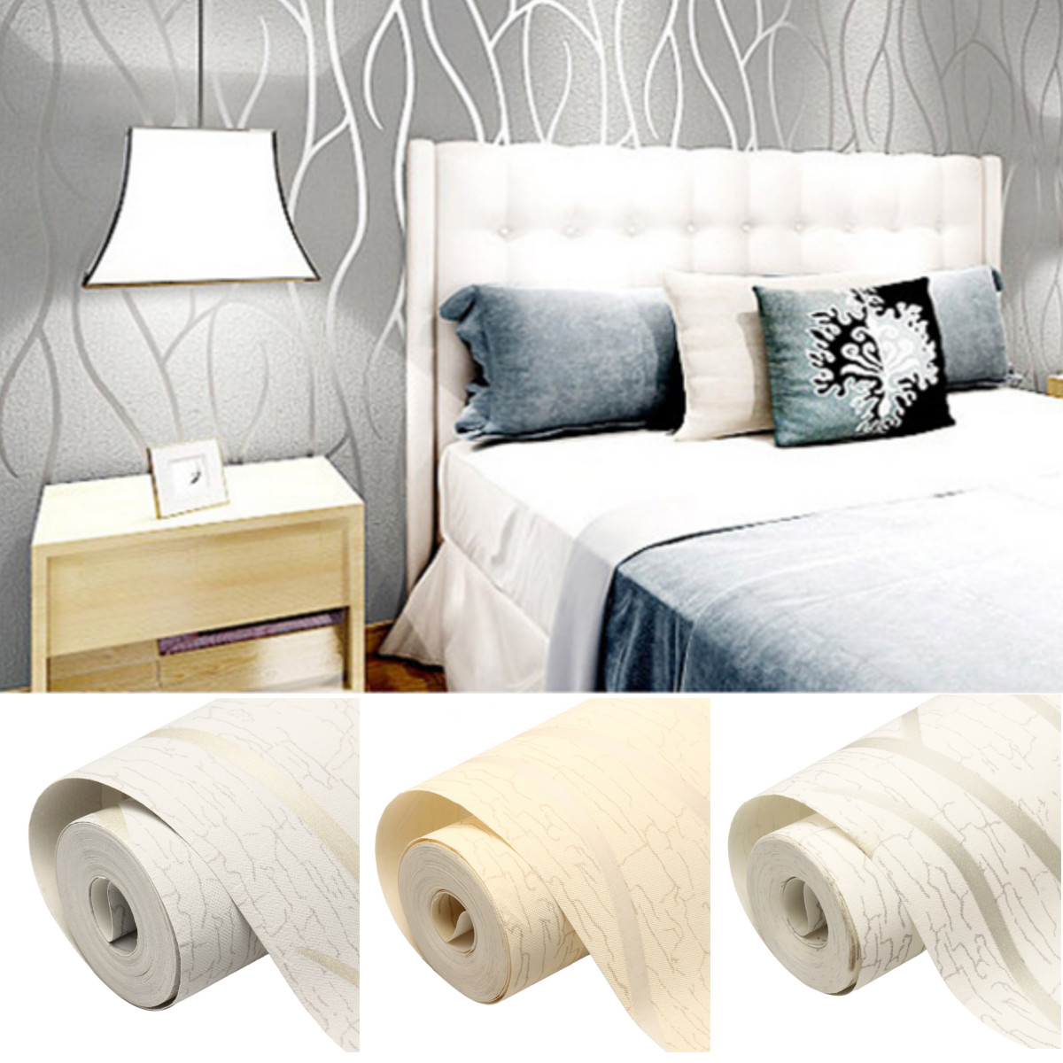 

10M 3D Non-woven Wave Stripe Embossed paper Rolls Bedroom Living Room Wall Sticker
