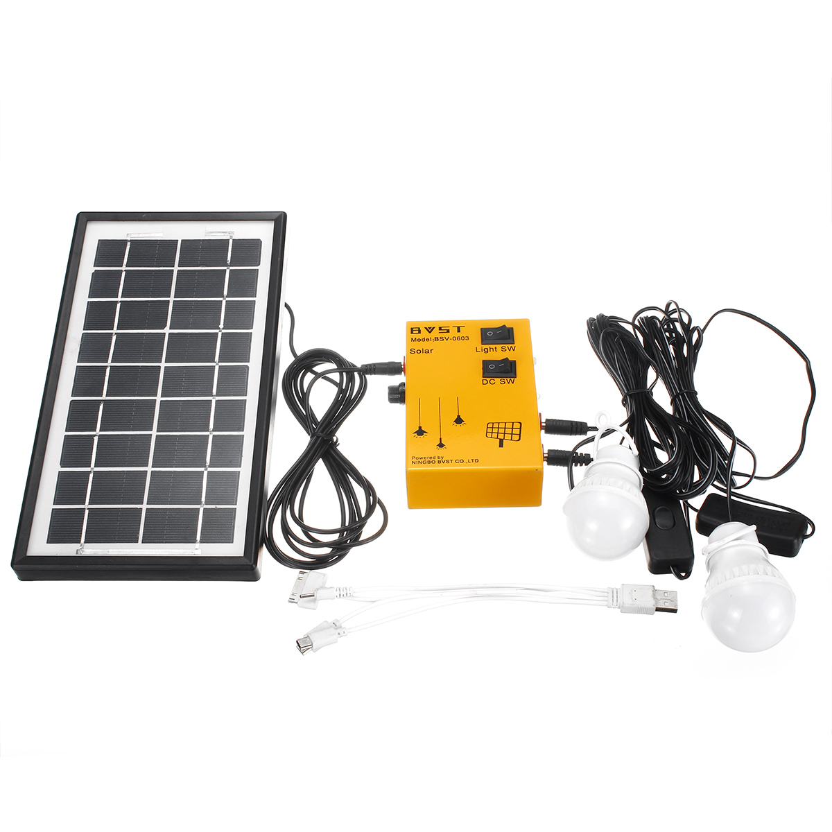 

3.5W/9V Solar Panel USB Solar Panel System Lights Kit Portable Home Solar Powered System 2 LED Bulbs Emergency