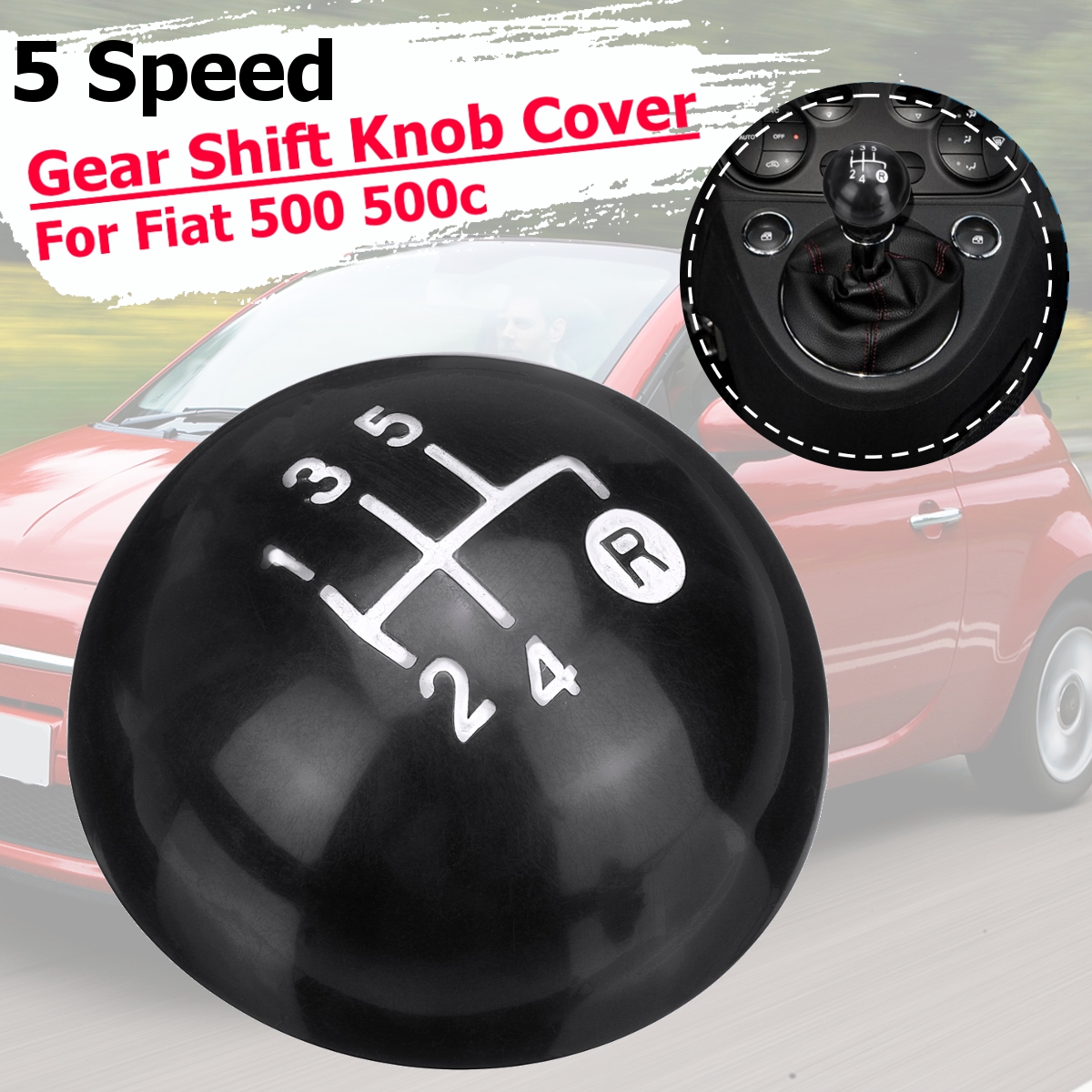 5 Speed Black Gear Shift Knob Kit for Fiat 500 500c 2012-2013 ILS