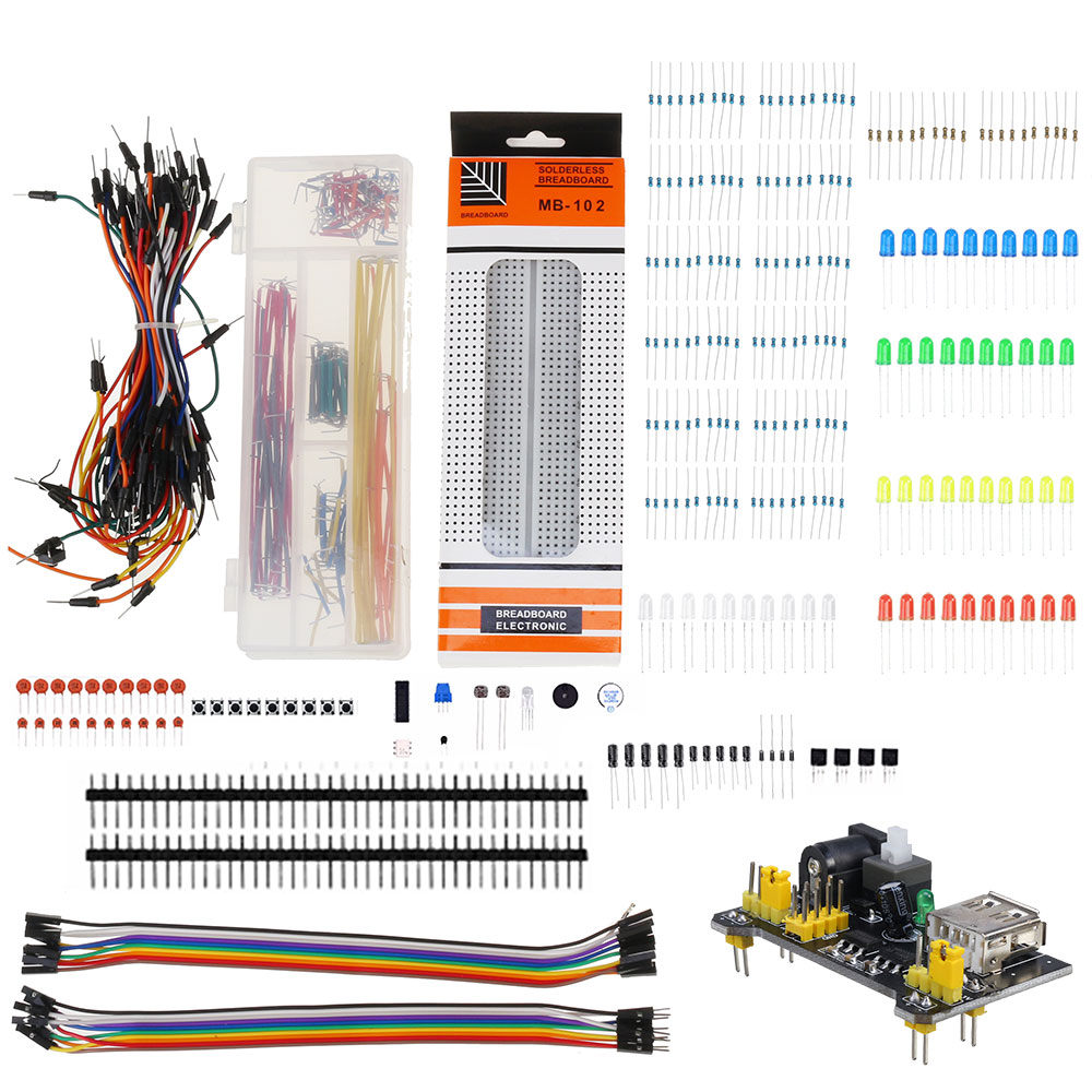 

Electronics Component Basic Starter Kits with 830 Tie-points Breadboard Cable Resistor Capacitor LED Potentiometer