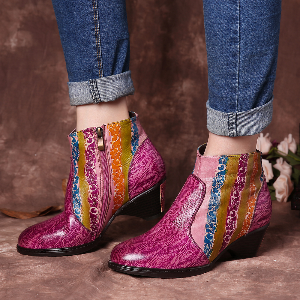 

Women Hand Painted Rainbow Stripes Texture Ankle Boots