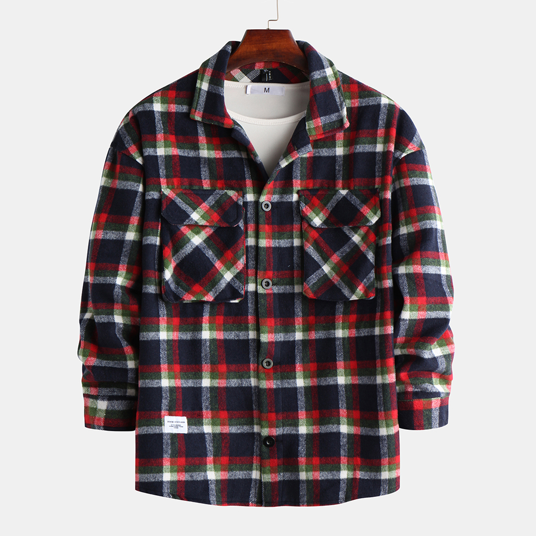 

Mens Plaid Fashion Double Practical Pockets Thickened Jacket