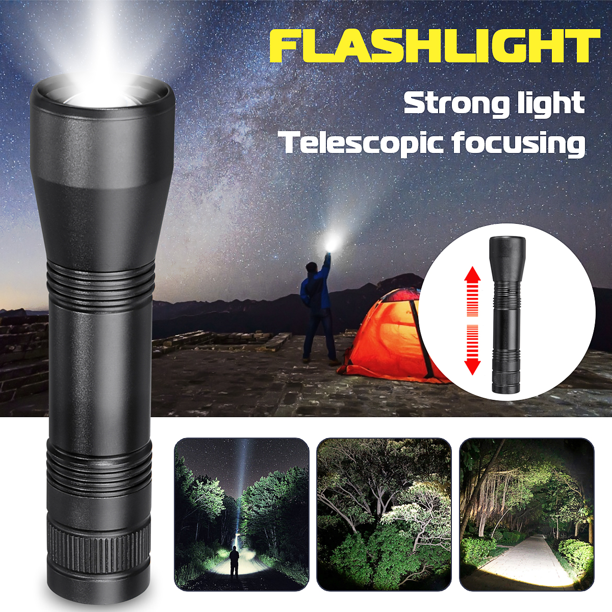 

T6 Portable Black Tactical Military LED Flashlight Torch Zoom-able Work