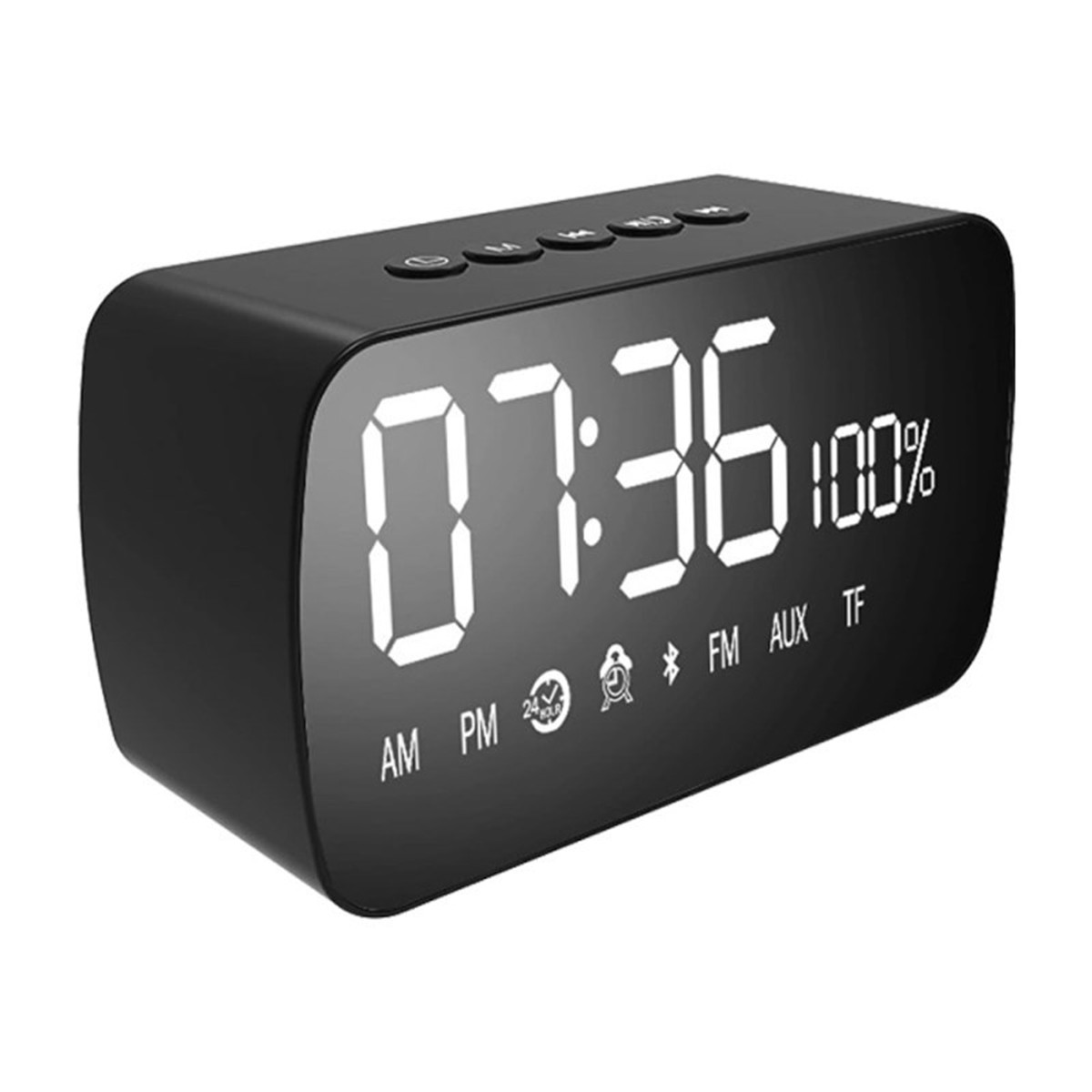 

LED Digital Alarm Clock USB Mirror Display Bluetooth AUX Radios Speaker Portable