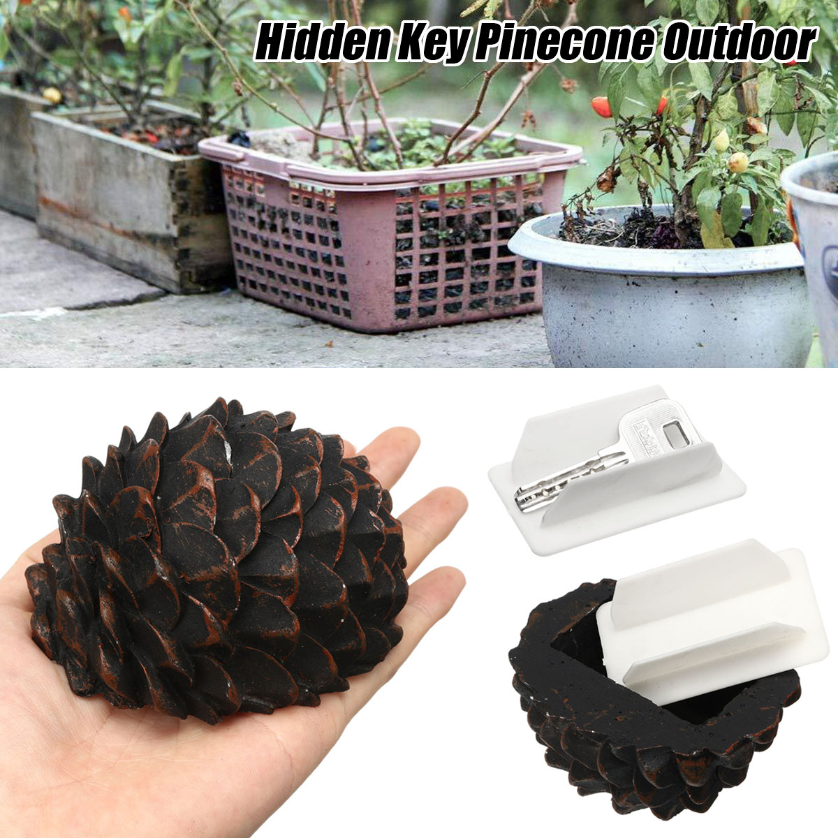 

Pinecone Hidden Hide Key Box Holder Secret Stash Safe Outdoor Garden Safe Box