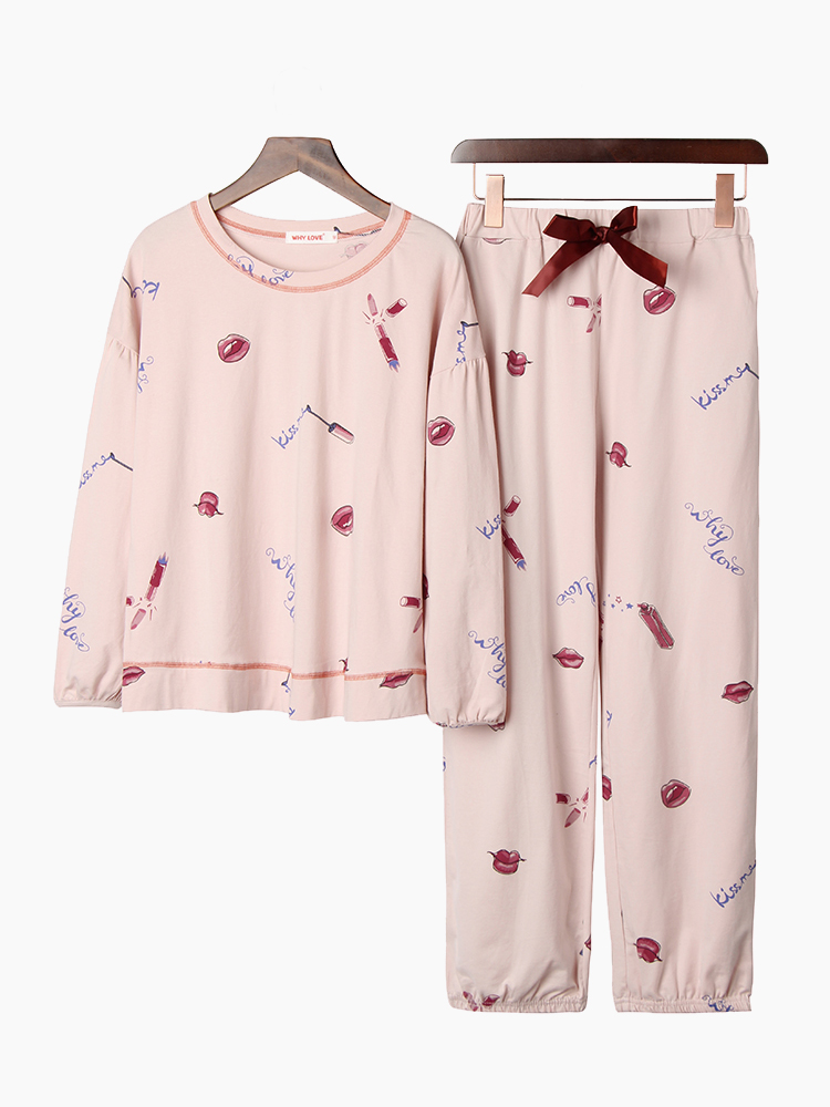 

Cotton Sweety O-Neck Printed Long Sleeve Casual Pajamas