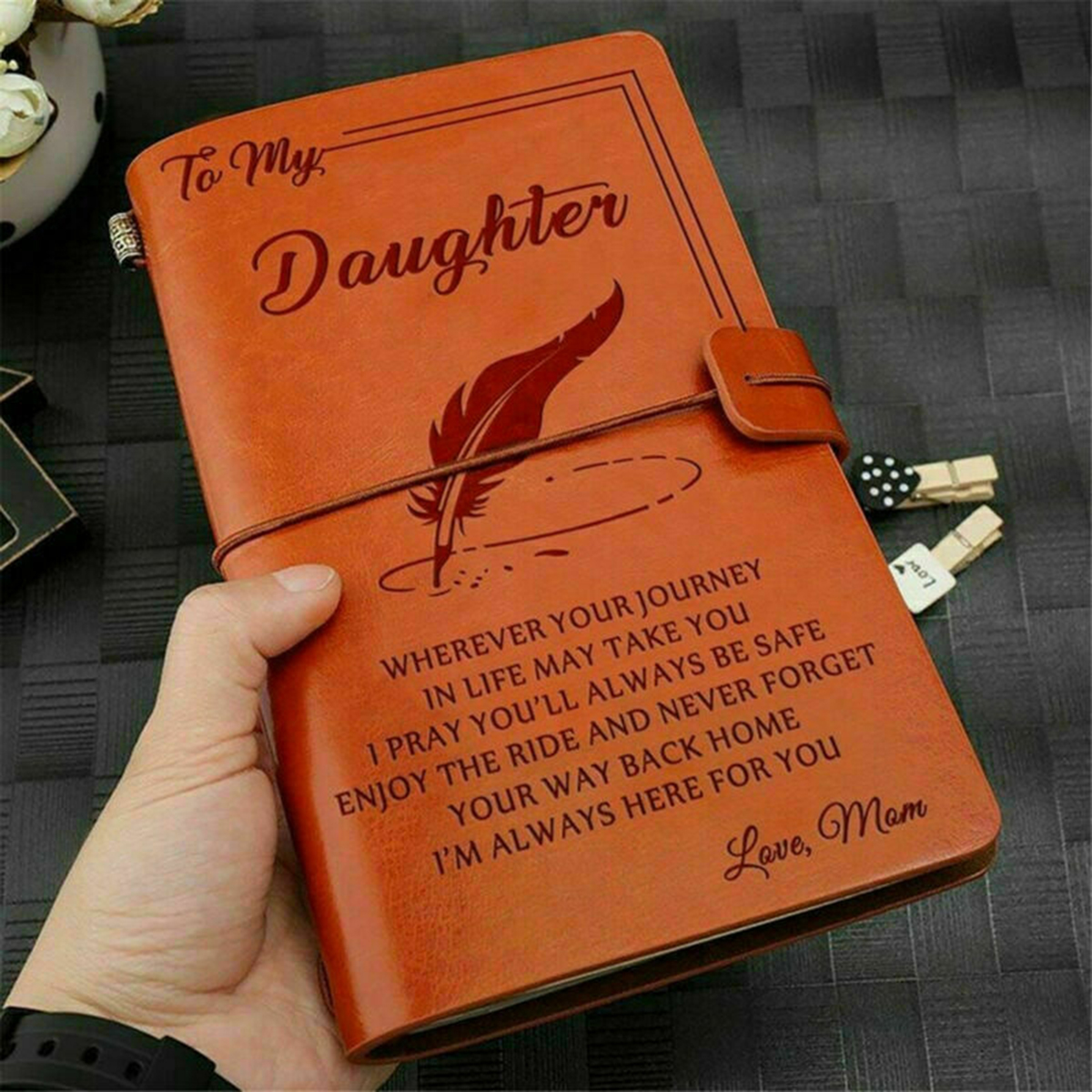 

To My Daughter Where Ever Love Mom Engraved Leather Journal Notebook Diary Custom Message Quotes Gift Anniversary Birthday
