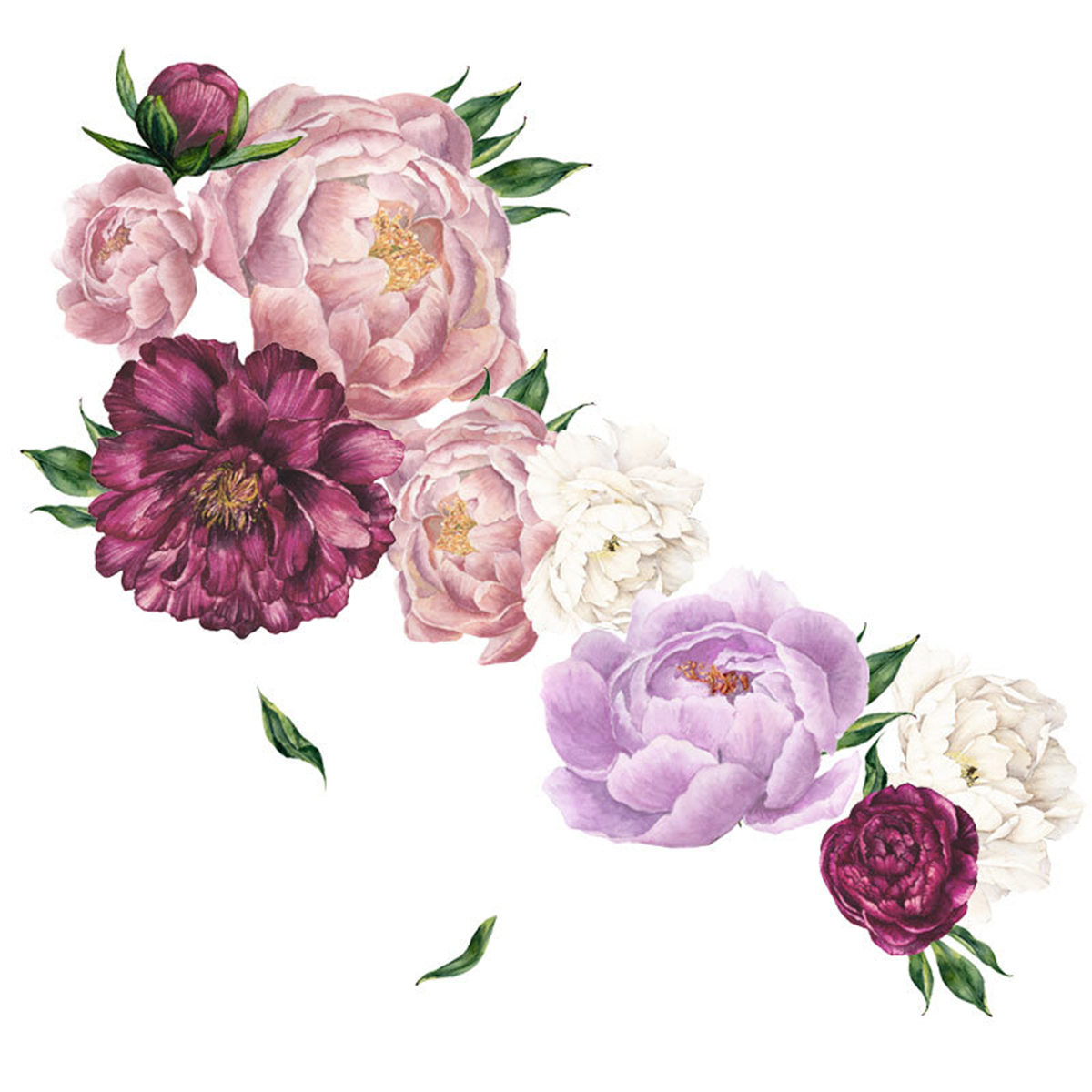 

Pink Peony Rose Flowers Wall Sticker Vintage Mural Room Home Art Flora Decorations