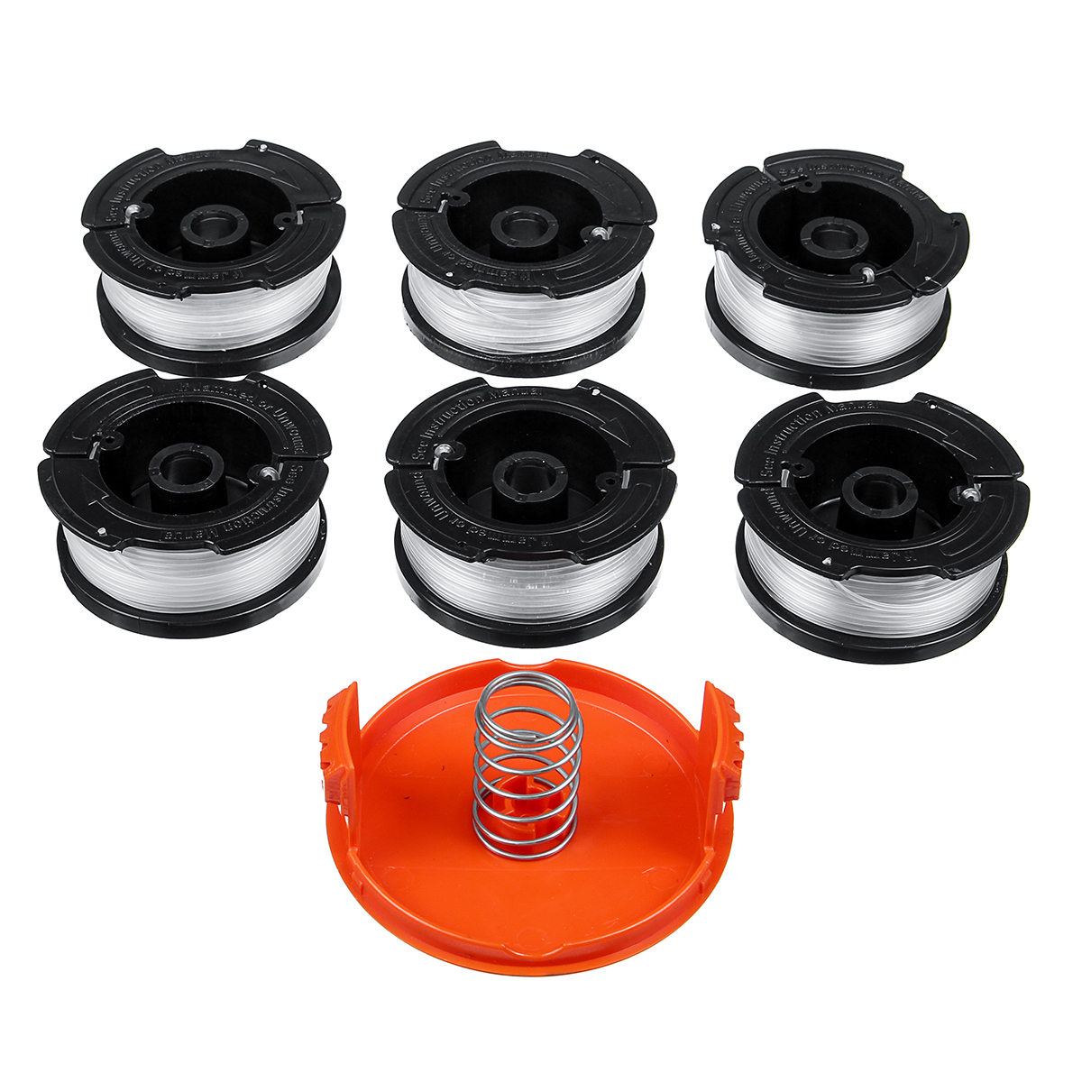 

6Pcs Weed Eater String Replacement Spool Line +1pc Trimmer Cap & Spring For Black For Decker Lawnmower