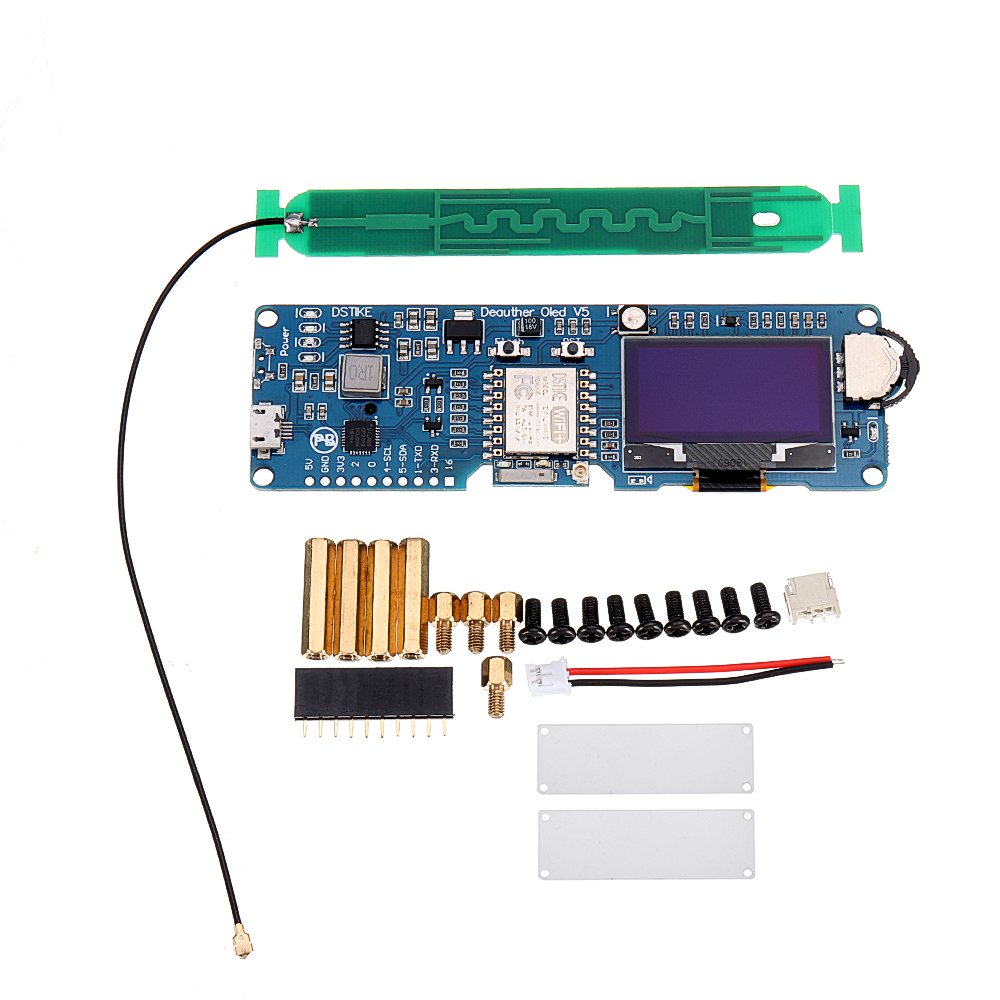 

DSTIKE WiFi Deauther OLED V5 ESP8266 Development Board with 18650 Battery Polarity Protection and Antenna 4MB ESP-07