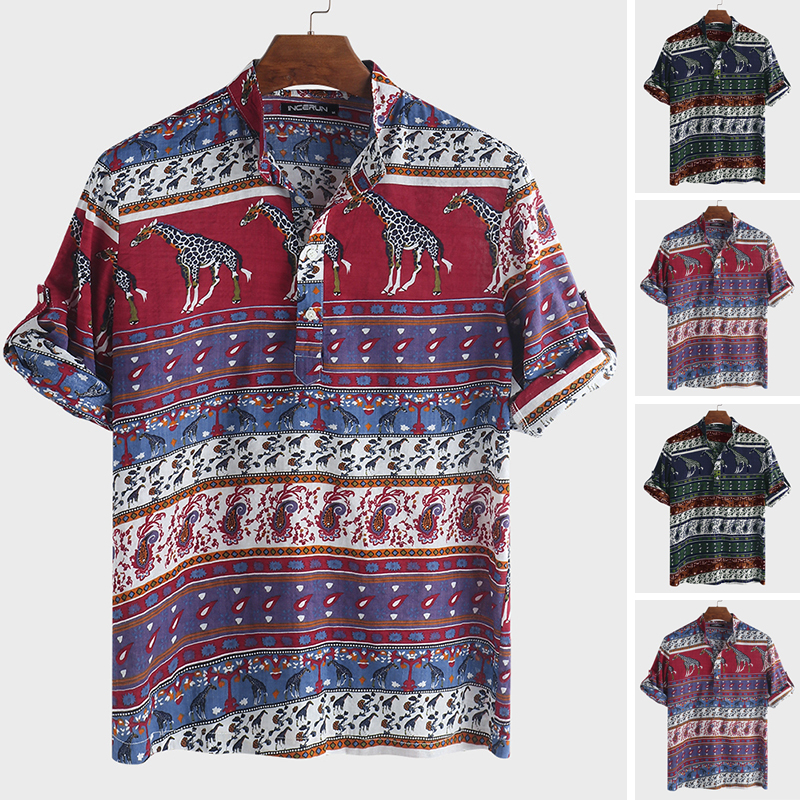 

Men's African Dashiki Floral T Shirts Short Sleeve Hawaiian Holiday Mexican Tops