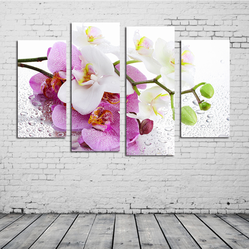 

Miico Hand Painted Four Combination Decorative Paintings Botanic Phalaenopsis Wall Art For Home Decoration