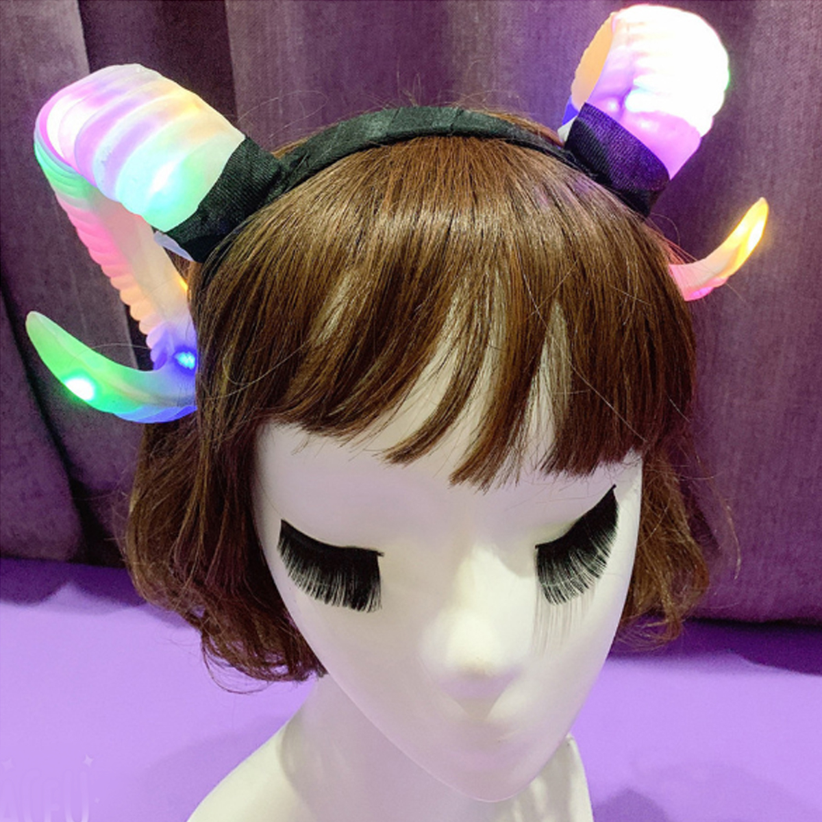 

Halloween 10 LED Lights Headband Props Horn Sheep Headdress Devil Gothic Headban