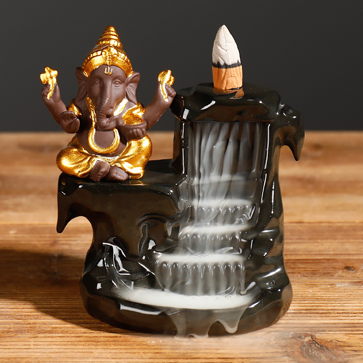 

Backflow Incense Burner Ceramic Waterfall Smoke Lucky Elephant Incense Burner Holder for Home Decor Yoga Office Ornamen