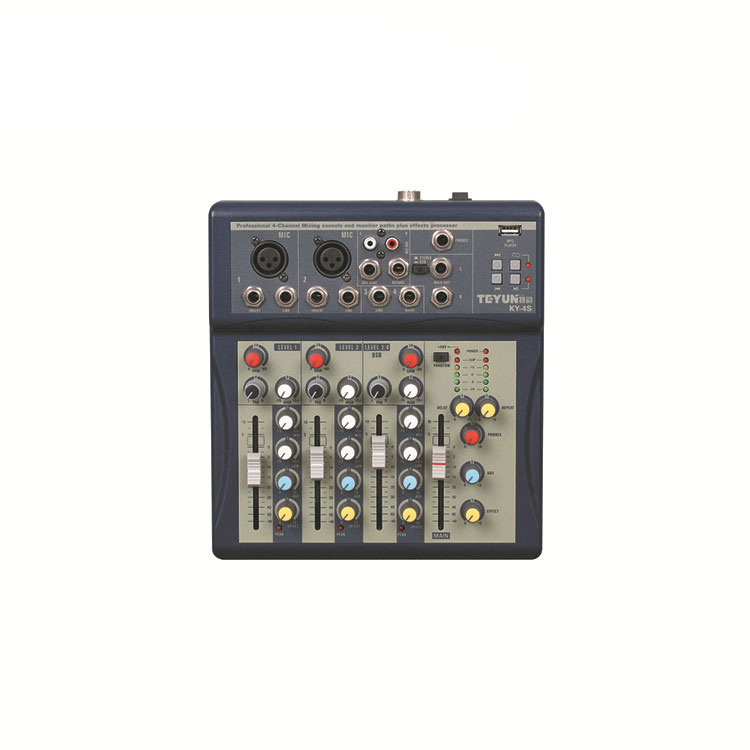 

TEYUN KY-4S 4-канальный MP3 USB-аудио микшерный пульт с 48 В Phantom Питание для DJ Karaoke Stage