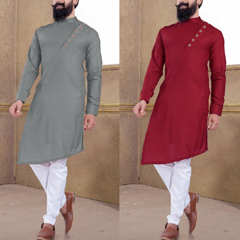 

Индийская традиционная одежда для мужчин с длинным рукавом Формальная Kurta Халат Рубашка Топы Платье
