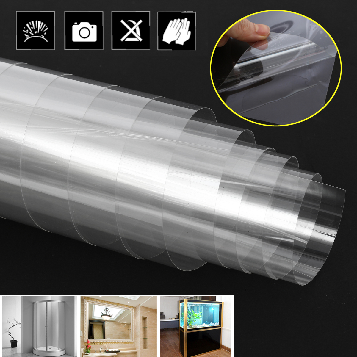 

2M 4Mil Safety Anti Shatter Clear Window Blind Film Glass Protector Home Safety