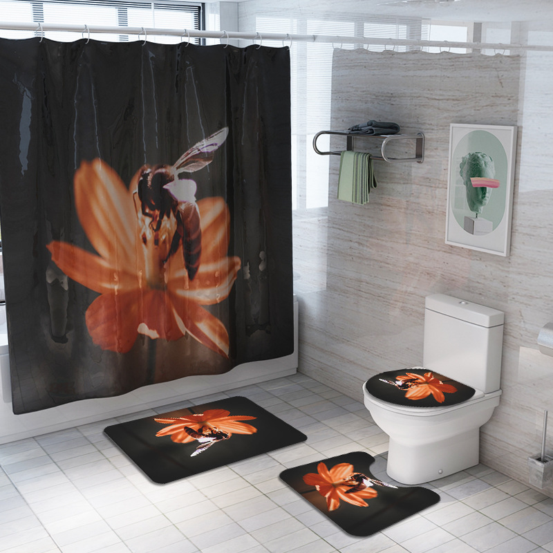 

180CM Animal Print Shower Curtain Bathroom Mats Waterproof Bath Decor with Hooks