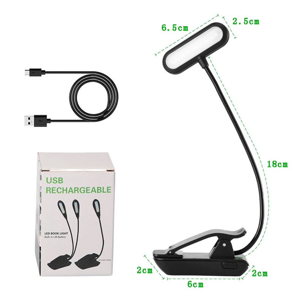 9 LED USB Rechargeable Eye-Care Warm Book Light Clip On Dimmable Table ...