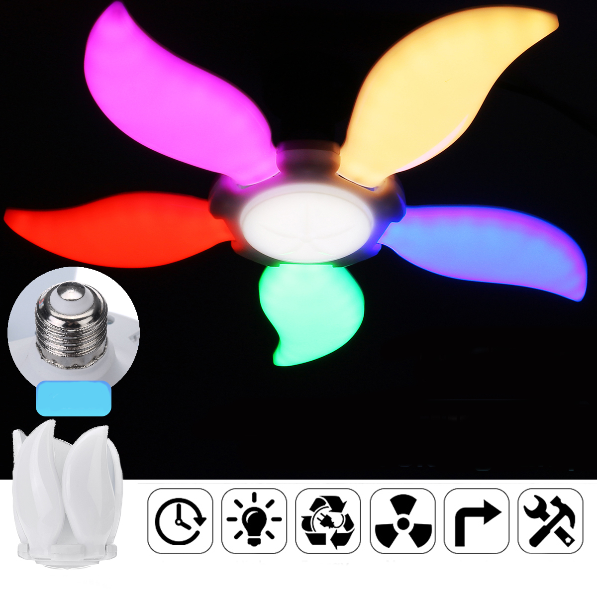 

E27 90W Foldable Colorful LED Light Bulb 5-Leaf Angle Adjustable Deformable Garage Lamp for Indoor AC110-265V