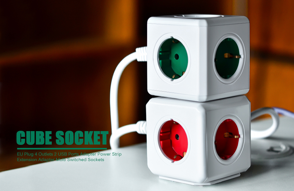 Bakeey 10A 2 USB Slot 4 EU Plug Socket Cube Power Strip Portable Outlet 8