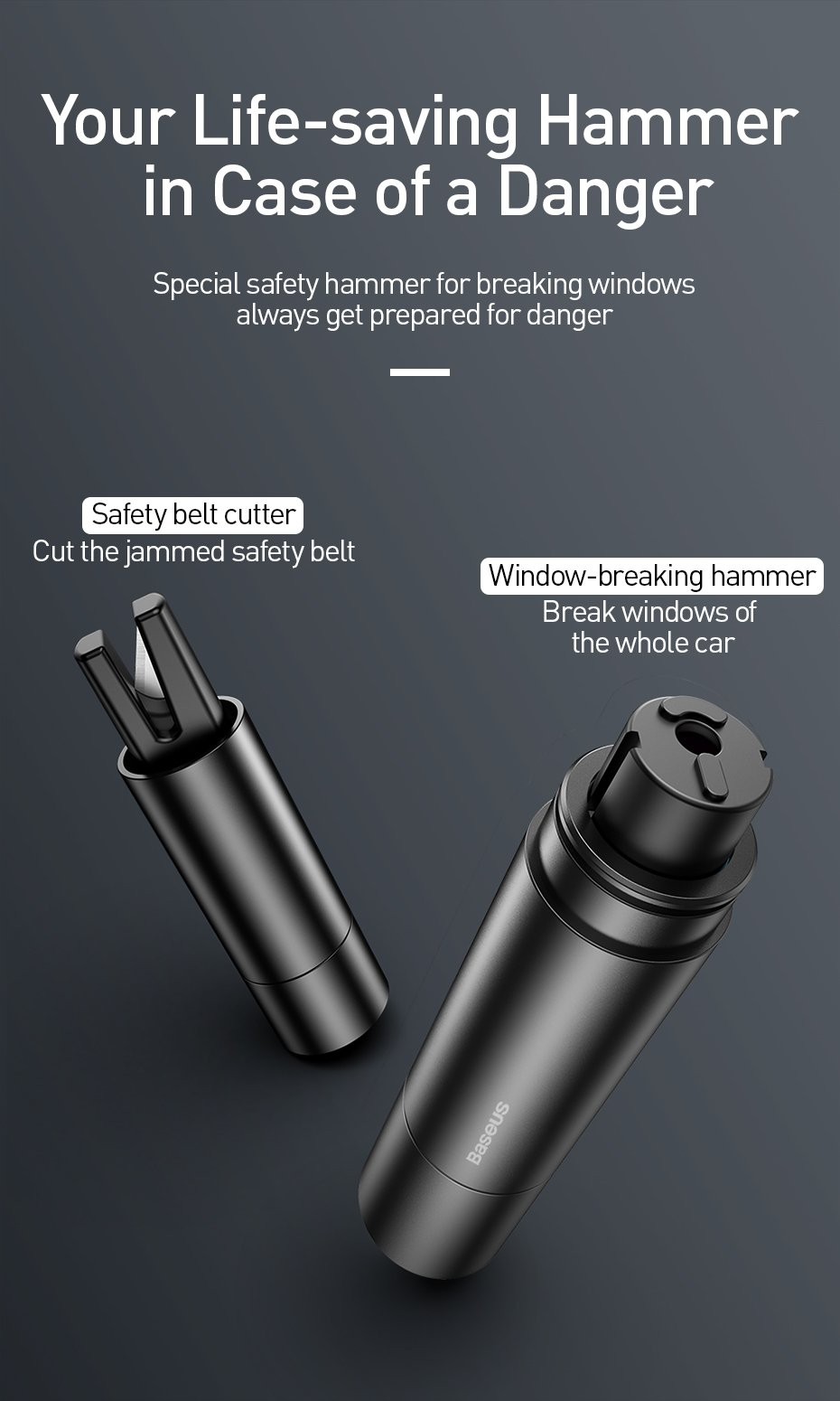 Baseus Mini Car Window Glass Breaker Seat Belt Cutter Safety Hammer Life-Saving Escape Hammer Cutting Interior Accessories 33