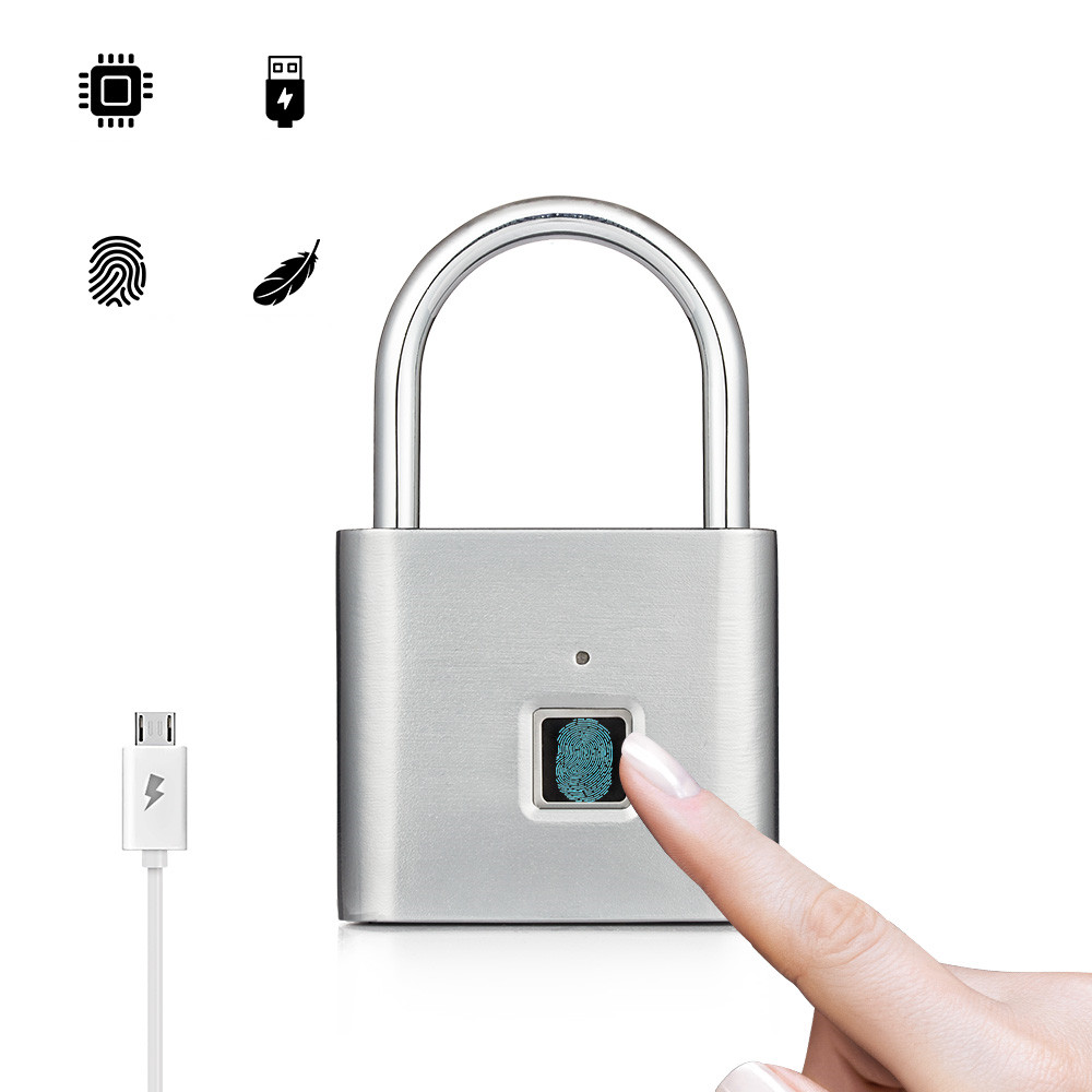 Смарт отпечатков пальцев Padlock Keyless Anti-Theft USB Зарядка Багаж Чемодан Сумка Безопасность Дома Электронная Дверь Замок