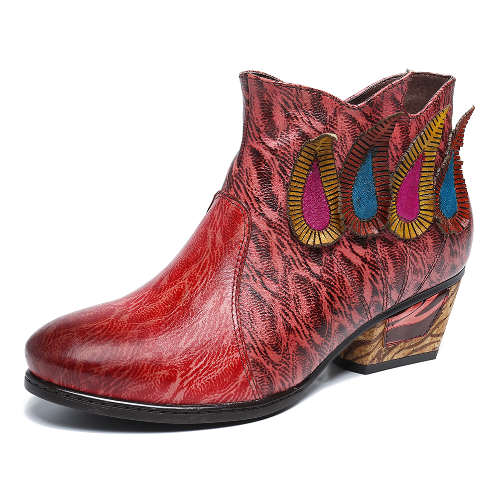 

Women Retro Multicolored Drop Shaped Pattern Ankle Boots