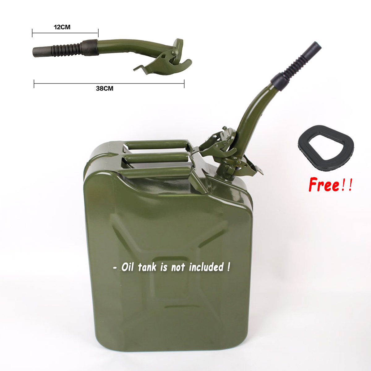 Black Metal Jerry Can Gas Canister Rubber Nozzle Spout Military Style Clamp 20L 