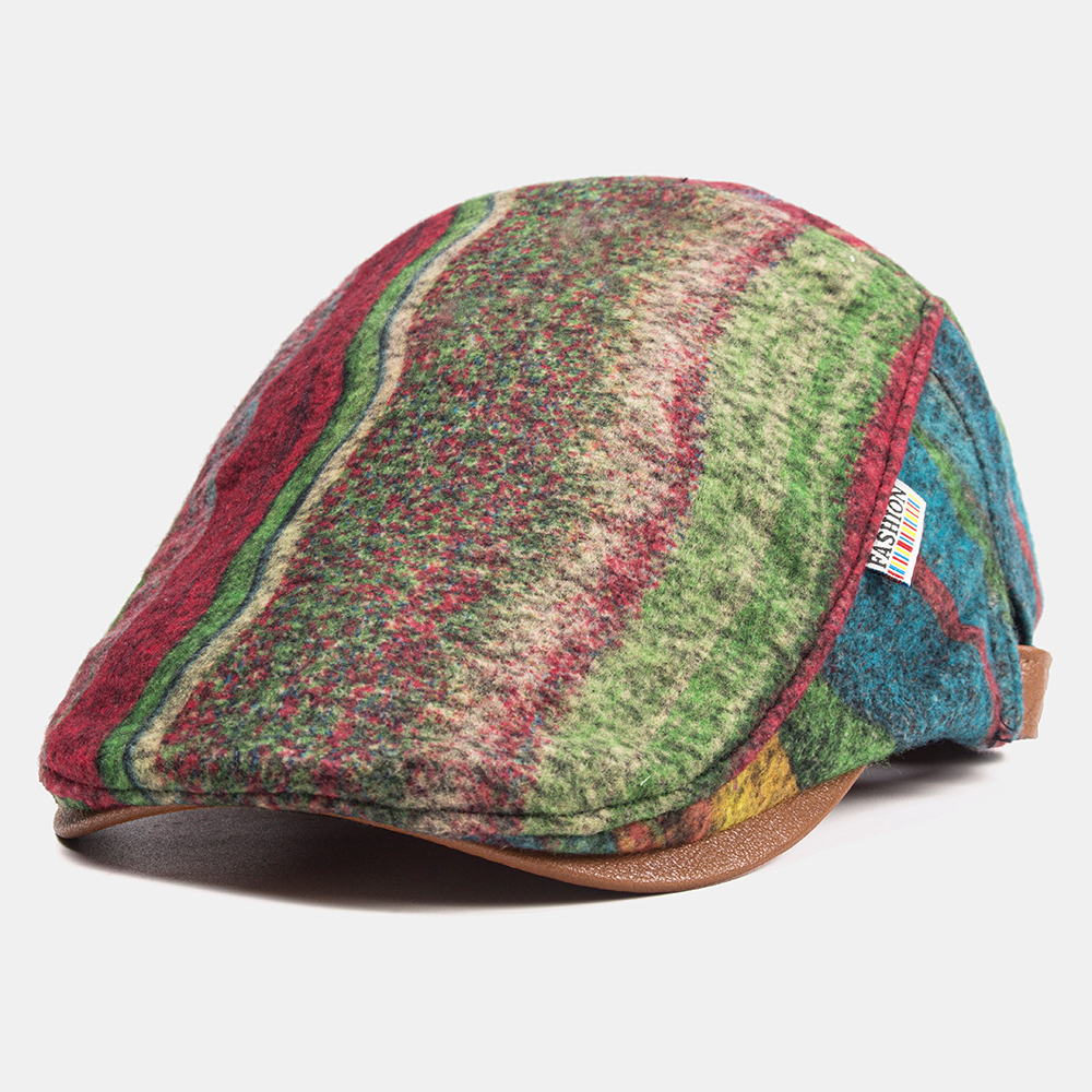 

Plush Soft Fabric Plaid Stitching Beret Caps Warm Newboys Hats
